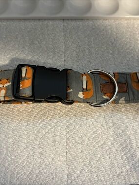 Fox Print Gray Dog Collar with Metal D-Ring